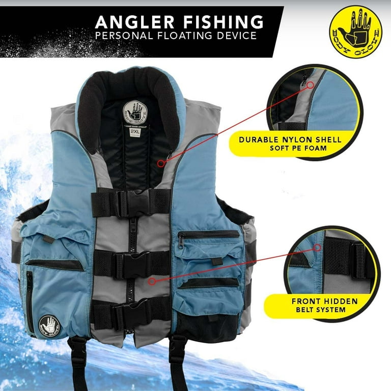 Body Glove Angler unisex adult Fishing PFD Life Jacket USCG Approved, Blue, Size: Medium
