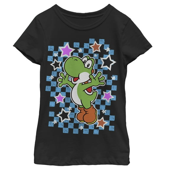 Girl's Nintendo Yoshi Stars Graphic Tee Black Medium