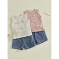 thumbnail image 3 of Loicainy 2Pcs Baby Toddler Girl Summer Outfits 6 12 18 24 Months 2T 3T 4T Sleeveless Bow Front Tank Tops + Denim Shorts Set Kids Clothes, 3 of 9