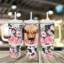 40oz Stainless Steel Tumbler with Highland Cows,flowers and cow print