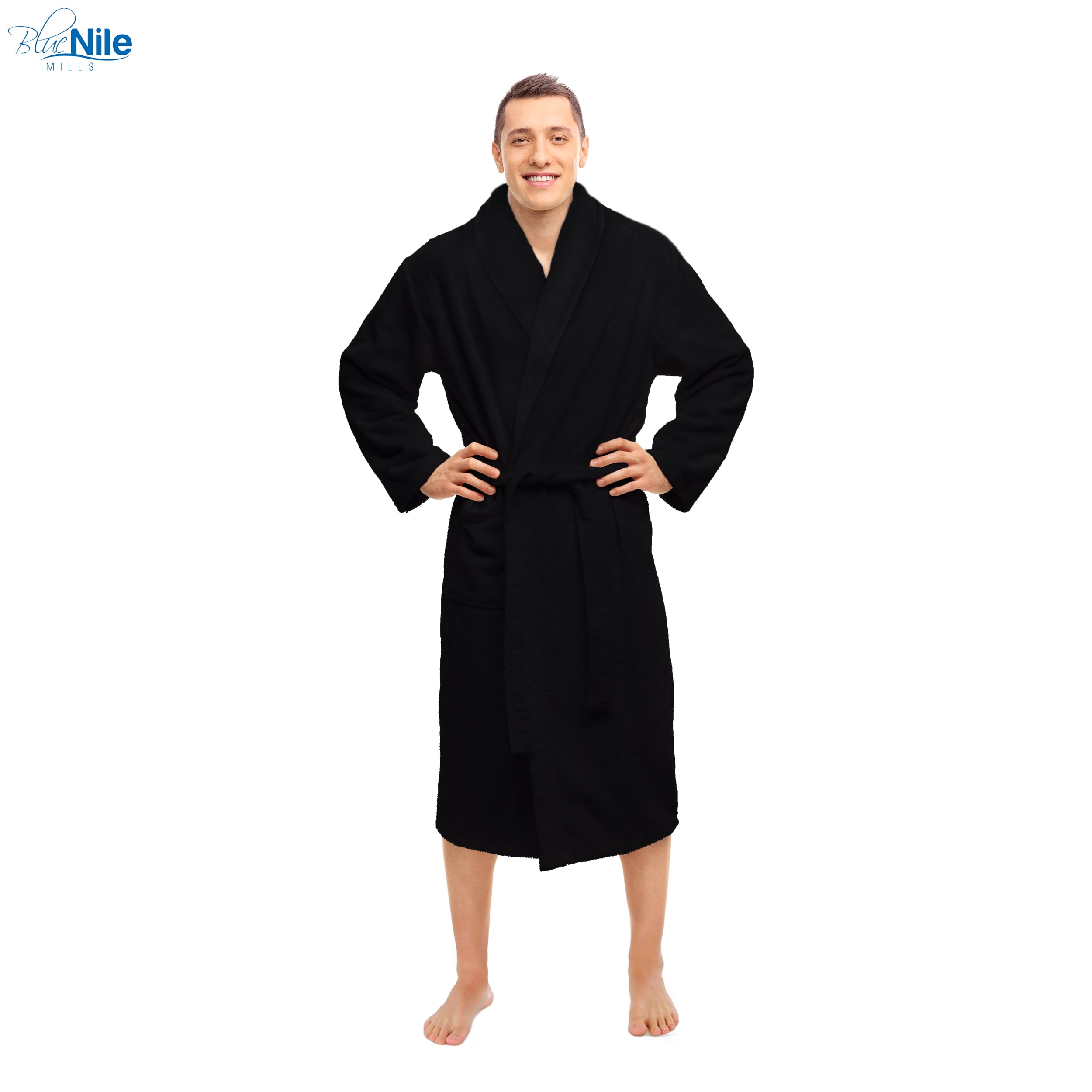 Superior Terry Cotton Adult Unisex Soft Lightweight Bathrobe, Extra Large, Black