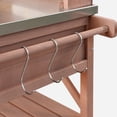 thumbnail image 3 of 64.9"H Outdoor Potting Bench Table with Lockable Wheels, Solid Wood Outdoor Kitchen Island with Upper Hutch, Stainless Steel Top, Towel Rack ,Outdoor Storage for Grilling, Lawn Garden -Brown, 3 of 6
