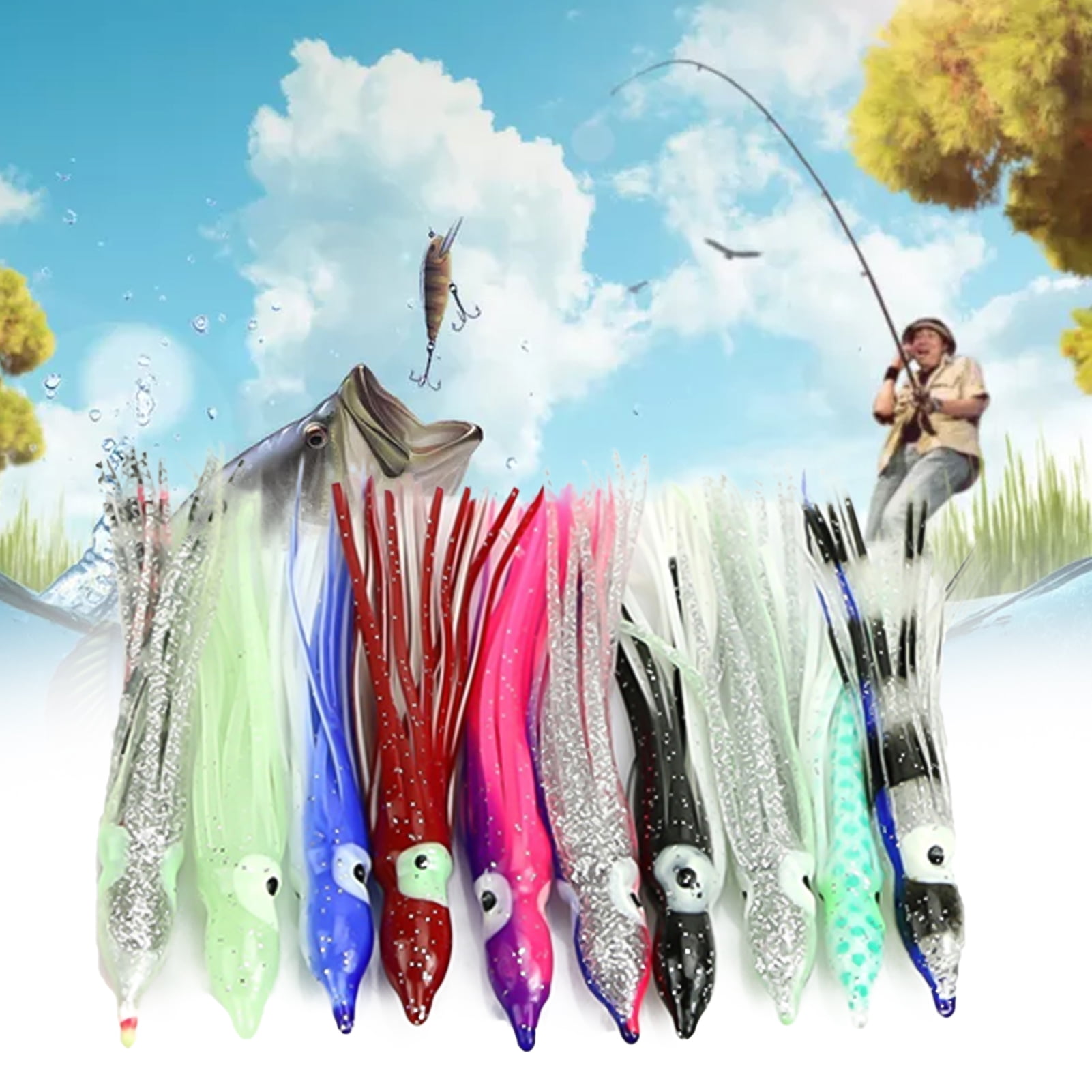 10pcs Fishing Squid Jig Lure Set, Fishing