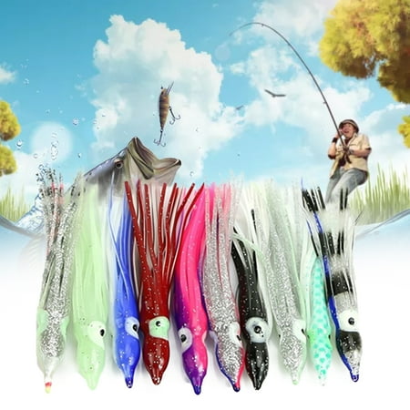 Opolski 10Pcs/Set Mixed Color Soft Fishing Lure Luminous Life Like Octopus Squid Skirt Saltwater Freshwater Fishing Lure Set