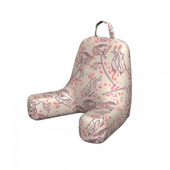 Floral Reading Pillow Cover, Romantic Rose Branches Feminine with Feathers and Splashes Girly Spring, Unstuffed Printed Bed Rest Case from Soft Fabric, Small, Eggshell Plum and Blush, by Ambesonne