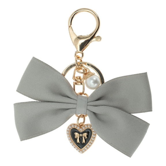Unique Bargains 1 Pc Handbag Charms Keychains Fabric Bow Bag Accessories Gray