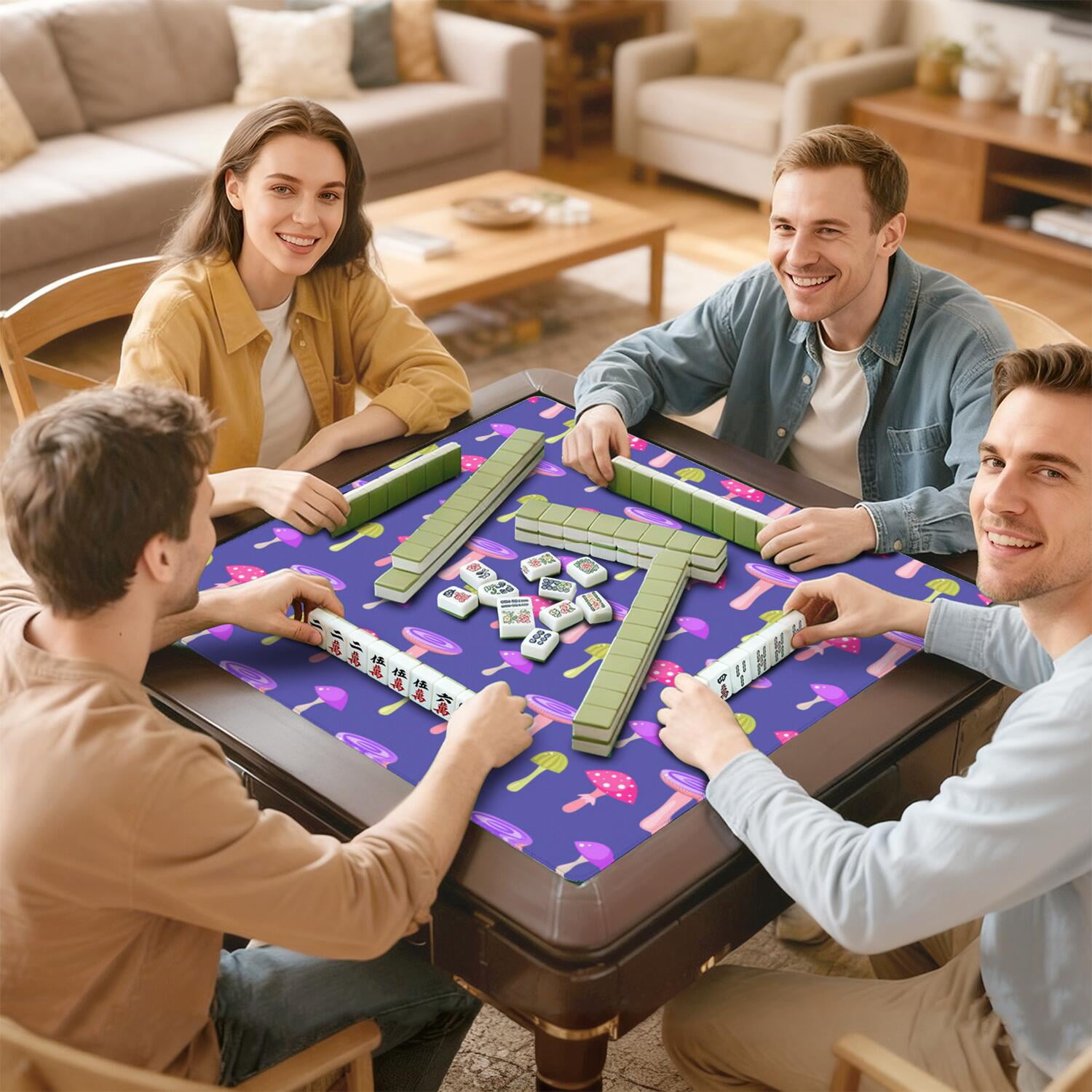 Plants Inspired Mahjong Mat 31.5x31.5 Inches Constructed from High Quality Rubber with Anti-Slip Properties and Noise Reduction Qualities for Card Games Tiles