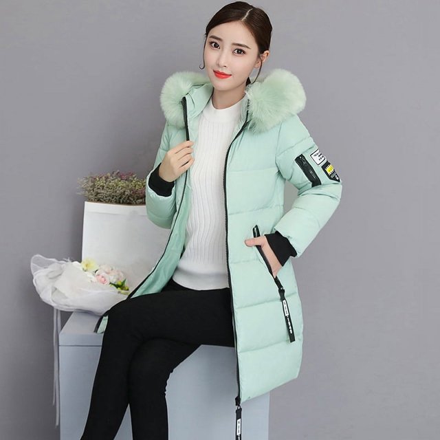 Ropa de invierno, Chaqueta de algodón para mujer, Chaqueta de algodón con cuello de piel grande y capucha gruesa de largo medio para mujer, chaqueta de talla grande