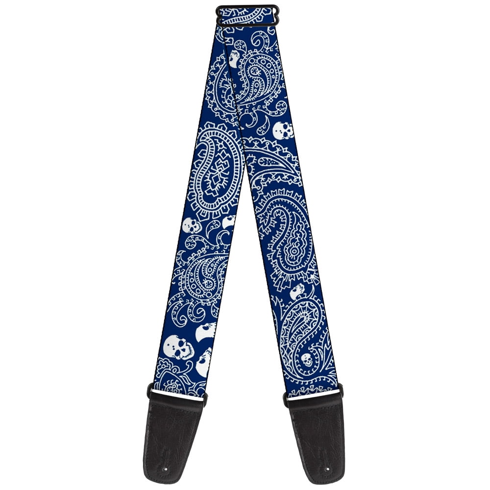 Buckle-Down Guitar Strap, Bandana Skulls Royal White, 2 Inches Wide