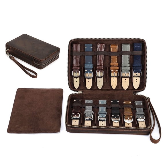 Hiram Leather Watch Band Case ,Watches Strap Holder Storage Organizer Compatible with Most Watch Bands, Valentine Gift