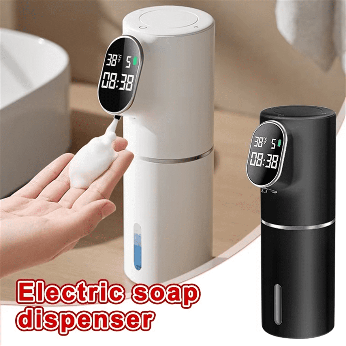 Smart Soap Foam Dispenser 5 Gear Touchless 320ml Temperature Time Display Automatic Infrared Sensor Soap Dispensers,B,1 * Auto Infrared Sensor Soap Dispensers 1 * Data cable,White