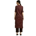 thumbnail image 3 of eloria Women's Fashion Solid Mandarin Collar Kurti, Fabric : Cotton, Color : Brown, Size : Large, 3 of 8