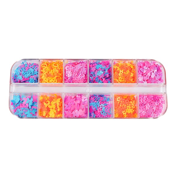 UDIYO 1 Box Nail Ornament Creative Shape Bright Color Sufficient Quantity Multiple Styles Wide Application Decorative Plastic 12-Grids Nail Art Ornament Manicure Jewelry Nail Suppl