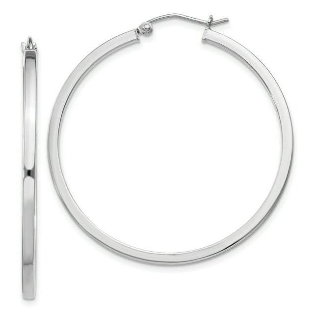 925 Sterling Silver 2x40mm Square Tube Hoop Earrings Round