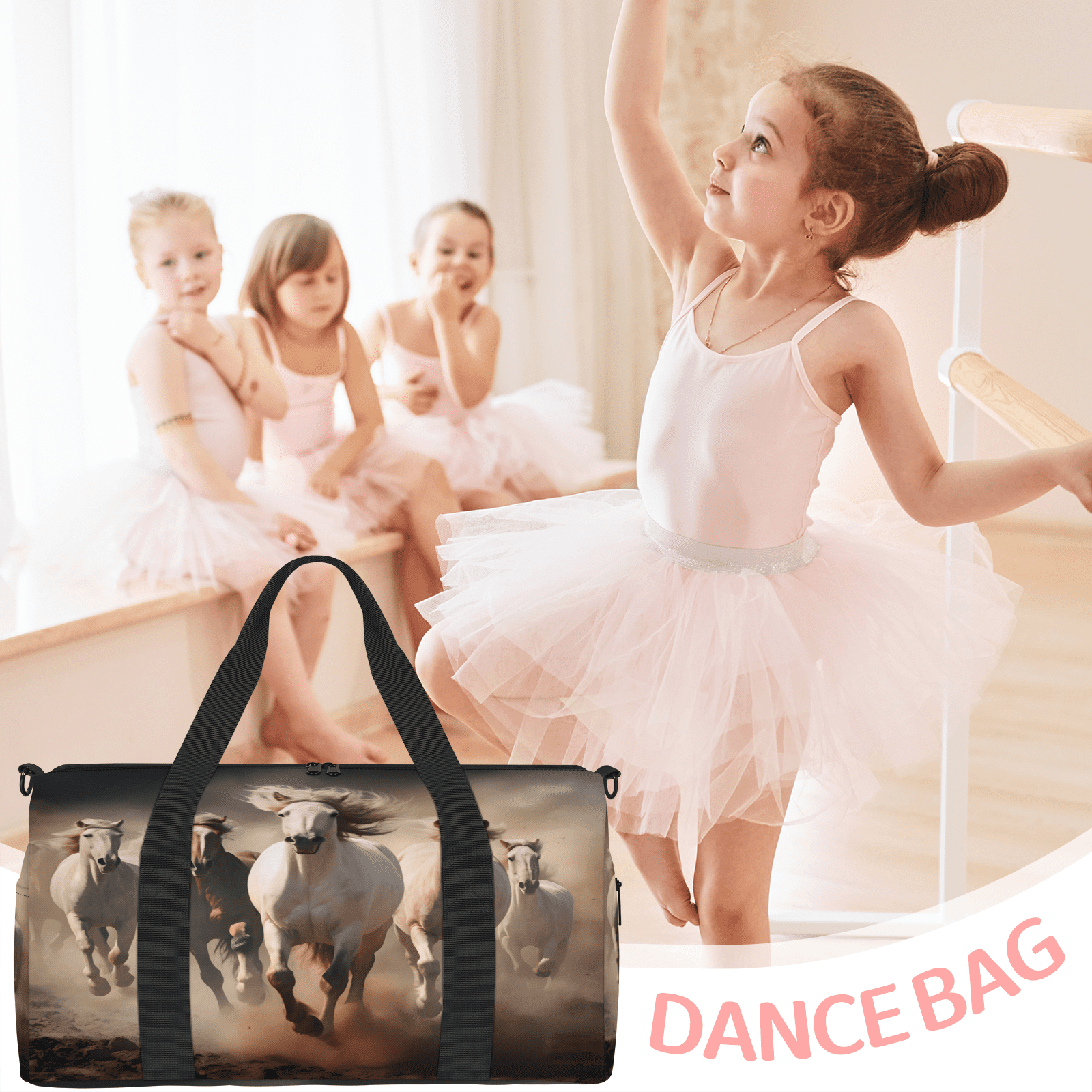 Herdesigns Running Horse Gym Bag for Women, Duffle Bag for Travel Sport, Lightweight Waterproof Carry on Weekender Overnight Dance Yoga Workout Bags