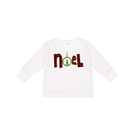 

Inktastic Noel in Red Plaid with Christmas Tree Ornament Boys or Girls Long Sleeve Toddler T-Shirt