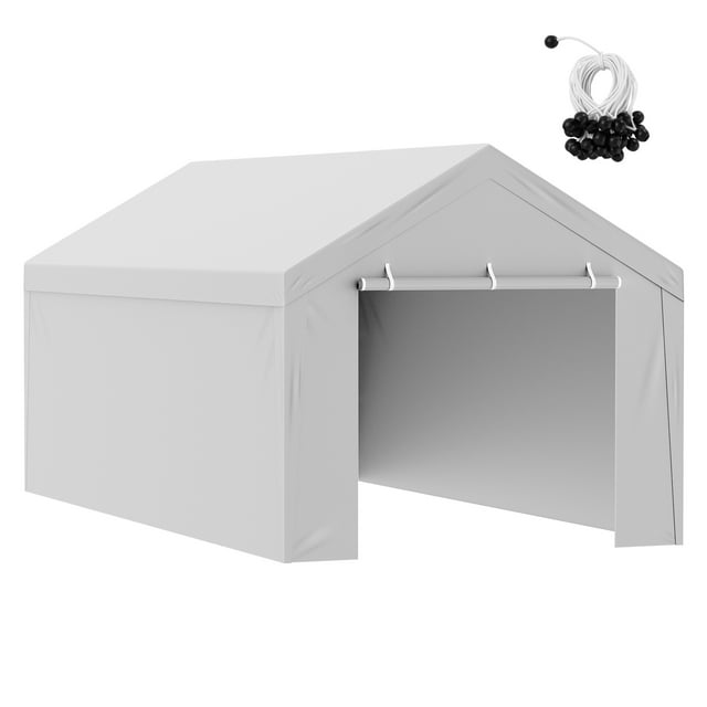 KFFKFF Vehicle Shelter Canopy Top Cover with Side Wall, Dimensions 10 x 20 ft,Robust Tarp for Garage Tent, Resistant to Water and UV Rays, Simple Set Up with Ball Bungees,(Frame Excluded)