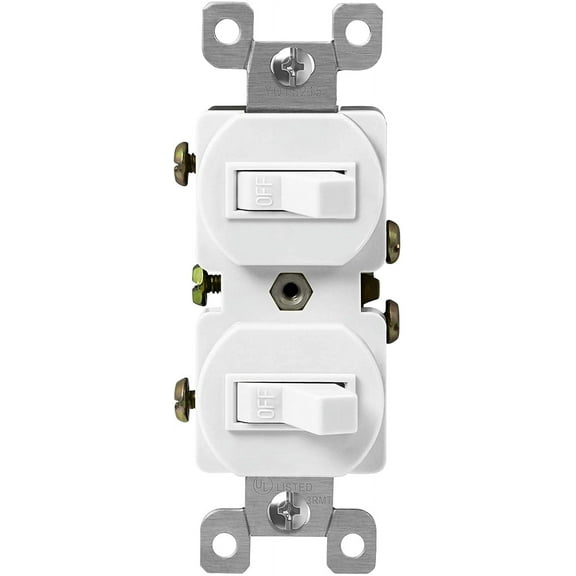 Enerlites Duplex Double Toggle Light Switch, Single Pole, Side Wiring, Copper Wire Only, Grounding Screw, Residential Grade, 15A 120V, UL Listed, 82150-W, White