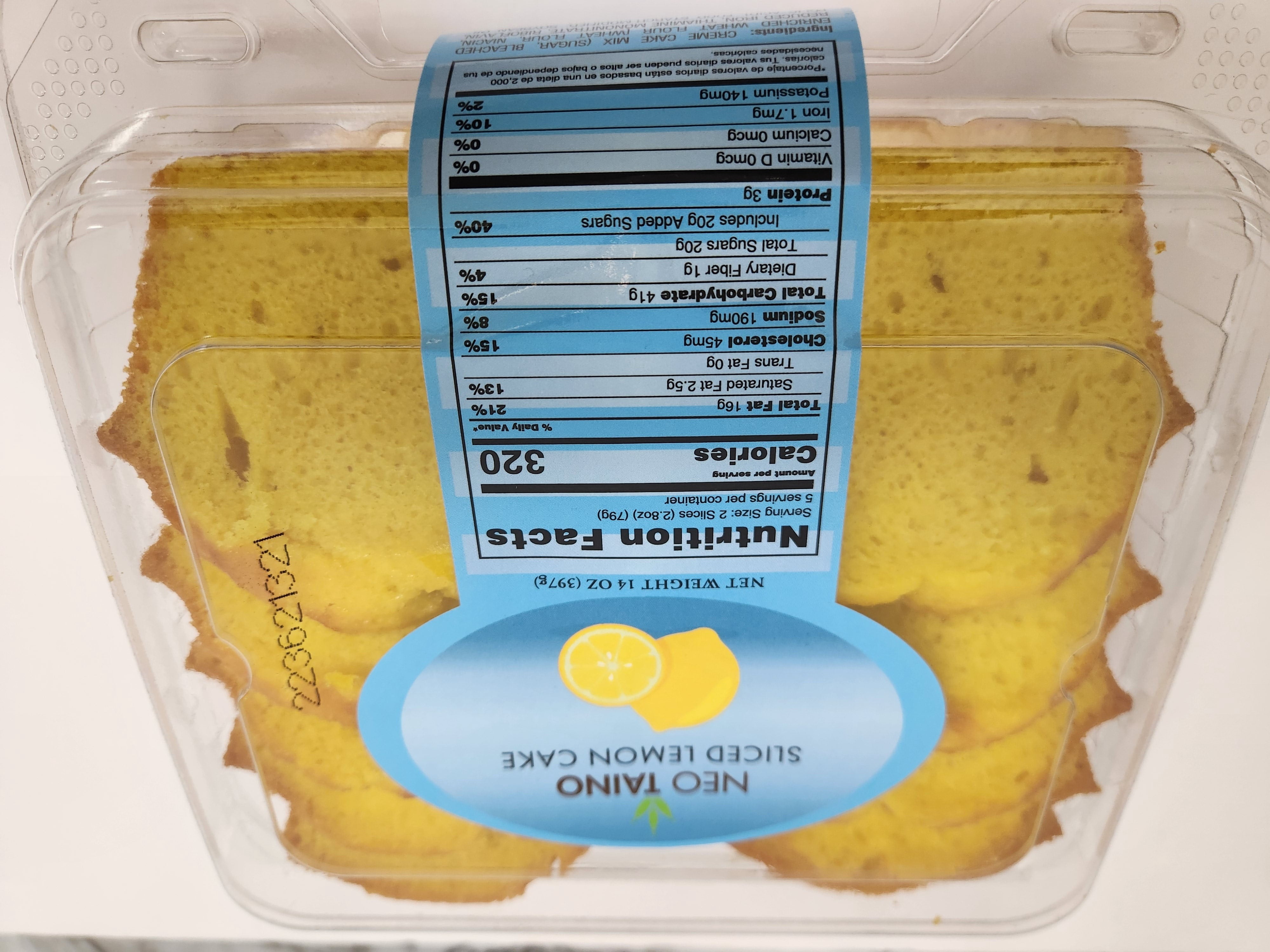 Neo Taino, Lemon Sliced Cake, Net Weight 14 oz (397g), 10 Count, Plastic Tray, New