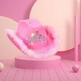 thumbnail image 6 of Pink Cowboy Hat Wide Brim with Tiara Design Western Style Felt Cowgirl Hat Women Costume Fancy Dress Party Sequin brim, 6 of 8