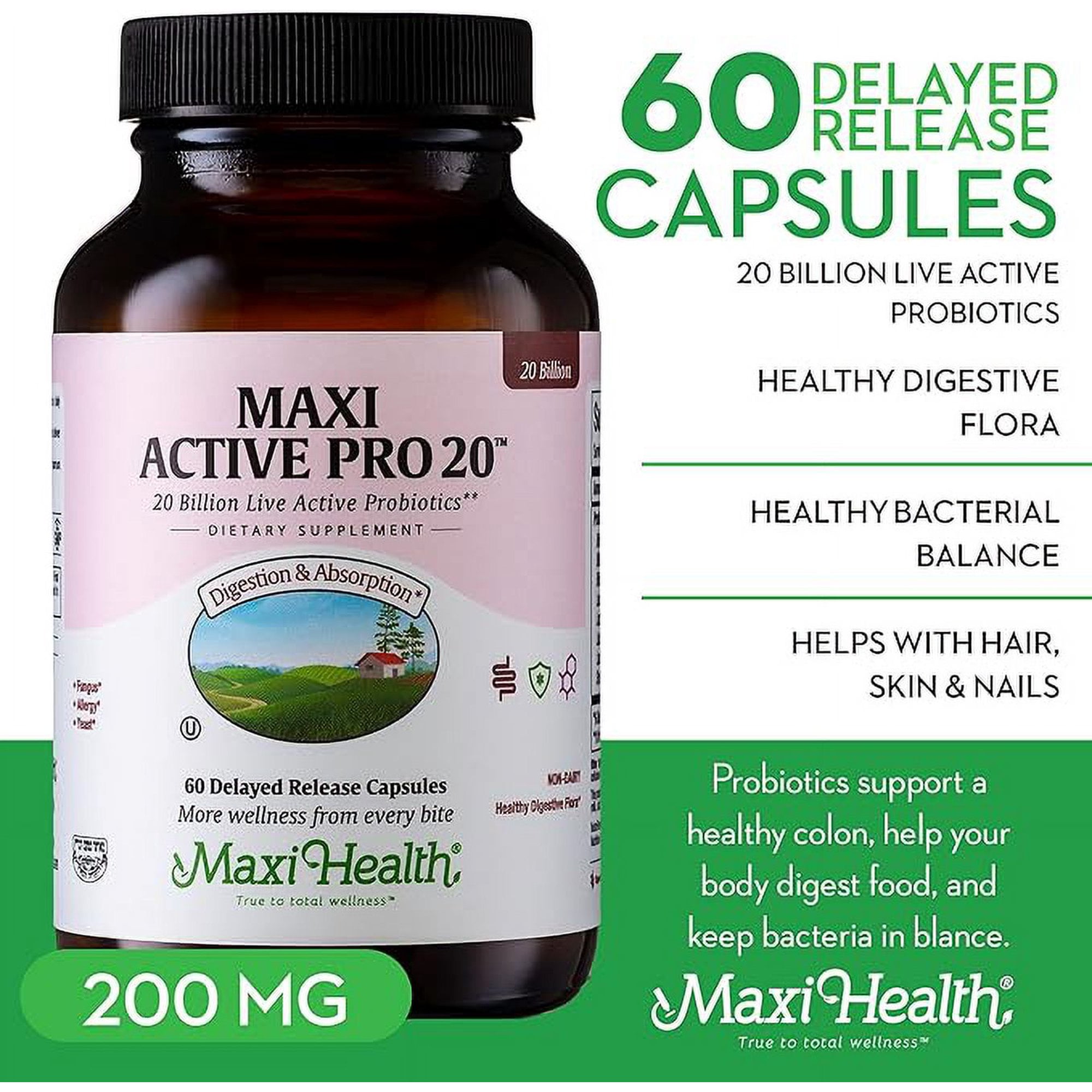 Maxi Health Active Pro 20 – Probiotics for Adults, 15 Strains, Digestive Health Support – 60 Capsules