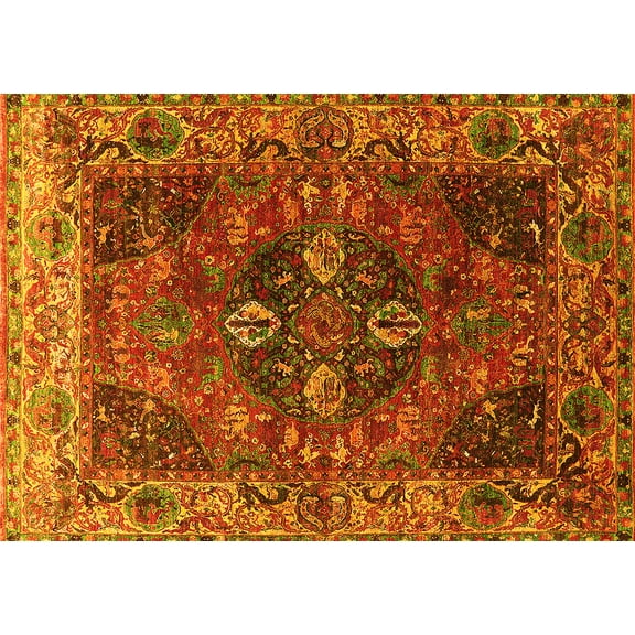 Ahgly Company Machine Washable Indoor Rectangle Oriental Yellow Industrial Area Rugs, 2' x 3'