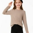 thumbnail image 4 of Otqutp 5-14 Years Girls Long Sleeve T Shirts Kids Fall Fashion Tops Crewneck Basic Tees Girls Shirts Cotton T-Shirts Loose Tunic Tops (a-Khaki,13-14 Years), 4 of 6
