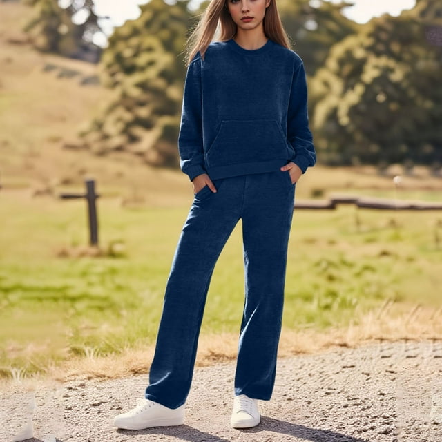 AUNVITO Women's Hooded Sweatshirt and Pants Set with Pockets Long Sleeve Casual and Comfortable Loungewear