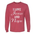 thumbnail image 2 of Wild Bobby I Love Jesus and Naps Inspirational/Christian Men Long Sleeve Shirt, Vintage Heather Red, Large, 2 of 5