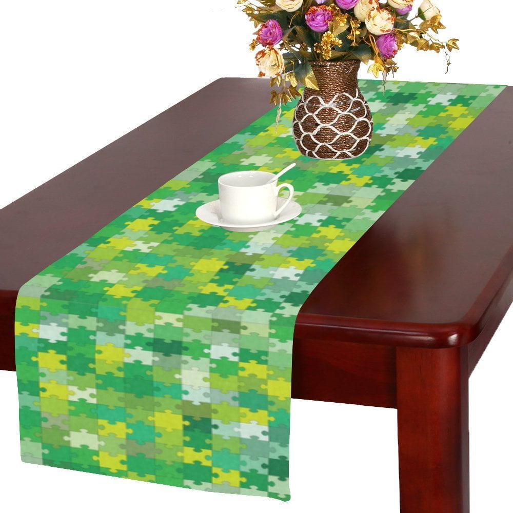 MYPOP Colorful Puzzle Long Table Runner 16x72 incheses, Green Puzzle