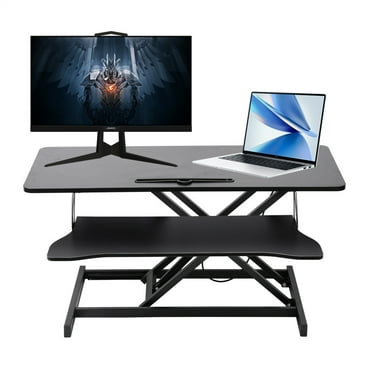 38-inch Wide Standing Desk Converter for Dual Monitors - Height Adjustable Riser with Keyboard Tray