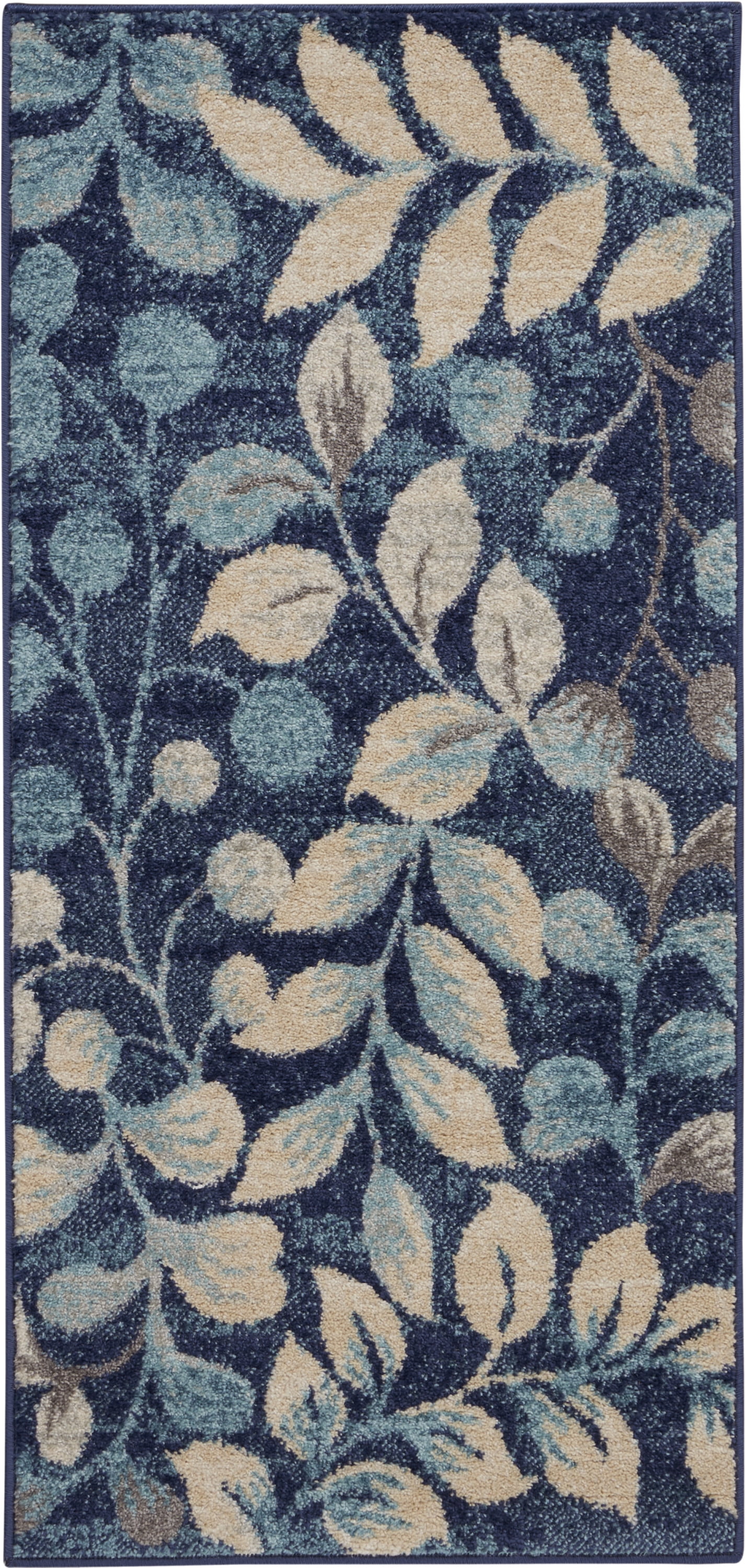 Serene Contemporary Botanical Navy 2' x 4' Area Rug, (2' x 4')