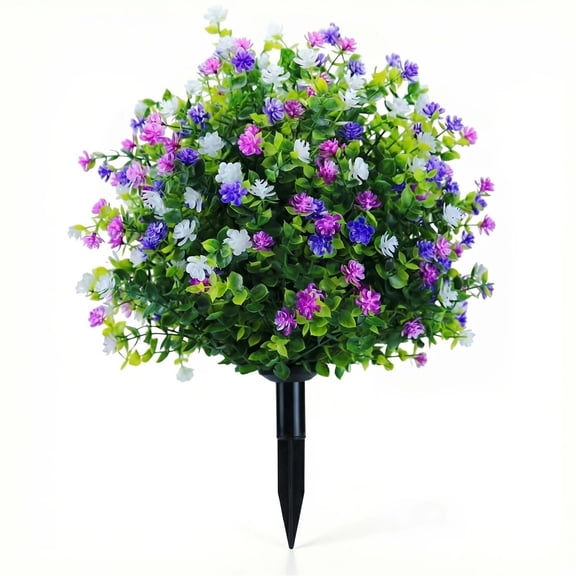 Qocolcyl Artificial Petunia Flower Bouquet with Ground Spike,UV Resistant No Fade,for Cemetery,Patio,Garden Vase Arrangement Decor