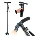thumbnail image 1 of Graflsoa Foldable LED Walking Stick with Adjustable Height and Rotating Quad Base for Enhanced Stability and Safety - Black, 1 of 7