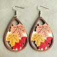 thumbnail image 5 of Thanksgiving Day Holiday Wood Teardrop Pumpkin Palm Leaf Halloween Earrings, 5 of 8