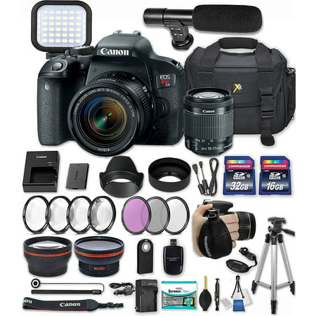 Canon EOS Rebel T7i 24.2 MP DSLR Camera with Canon EF-S 18-55mm f/4-5.6 IS STM Lens + 32GB & 16GB Memory Cards + LED Video Light + Shotgun Condenser Microphone + Premium Accessory
