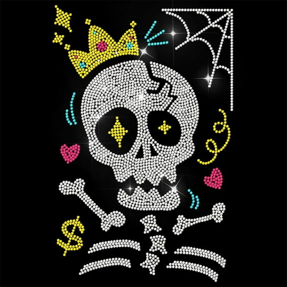 Rhinestone Iron on Transfer Skull Bling Diamond Hotfix Patches for Clothes Large Iron On Sequin Applique for Jeans Jacket Caps Bag T-Shirts Shoes DIY Decor