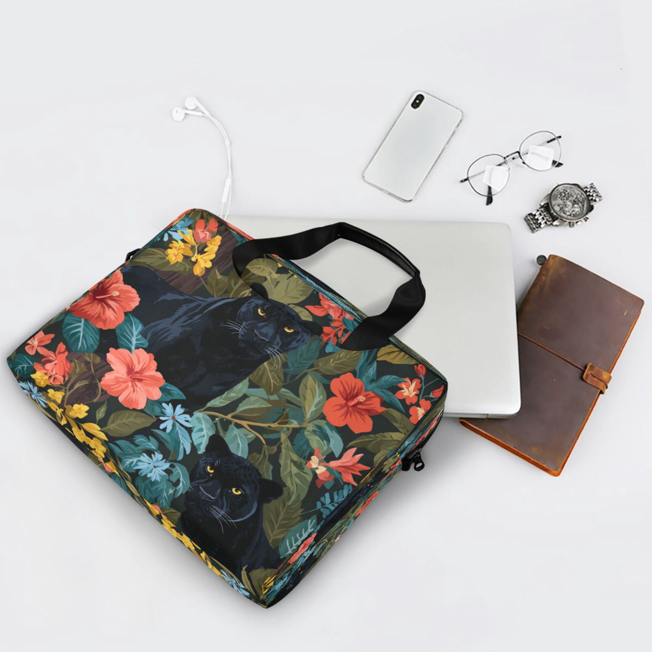 16" Laptop Tote Bag Laptop Sleeve Case Computer Briefcase for Work & Travel Black Panther in The Jungle