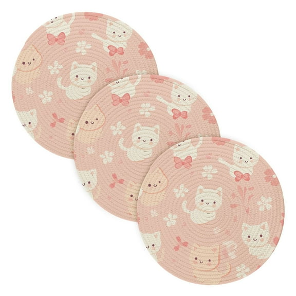 BZSMCE Mats for Pots,Pans Place Cute Cat and Flowers Simple Style Pattern Pot Mats