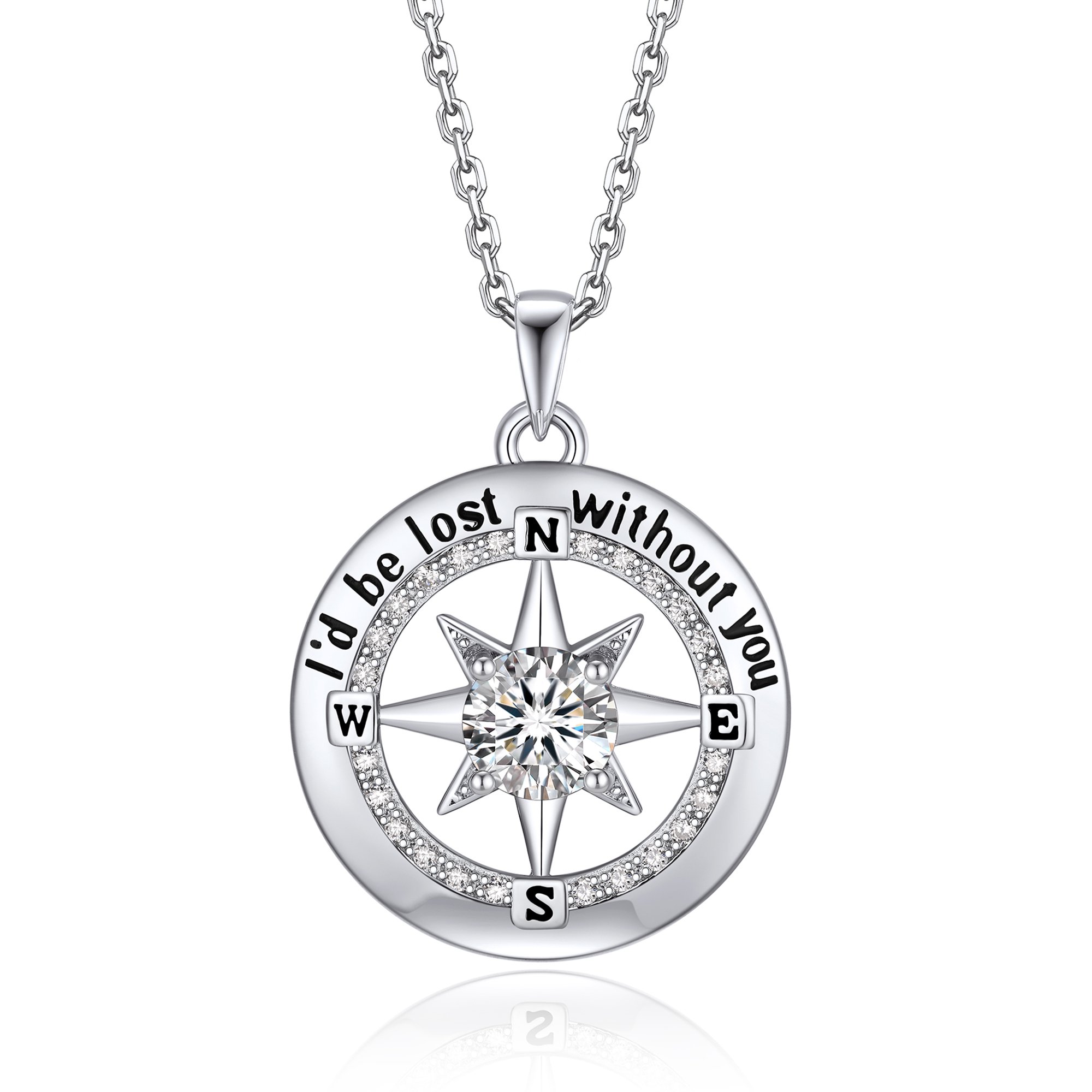 MomentWish 1Carat Moissanite Compass Necklace for Women, Simulated Diamond 925 Sterling Silver Star Necklace Graduation Gifts for Her