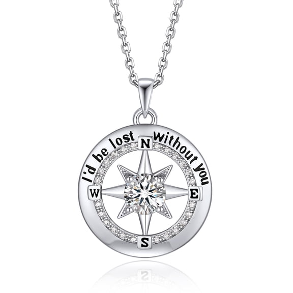 MomentWish 1Carat Moissanite Compass Necklace for Women, Simulated Diamond 925 Sterling Silver Star Necklace Graduation Gifts for Her