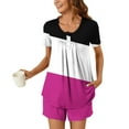 thumbnail image 2 of cfhntfmh Womens 2 Piece Pajama Sets Short Sleeve Fashion Color Block Pleated Buttons Tunic Shirts Casual Shorts Sleepwear Sets, 2 of 7