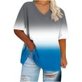 thumbnail image 2 of Summer Plus Size Tops For Women Causal Multicolor Gradient Loose Short Sleeve V-Neck Pullover Blouse T-Shirt Oversized Women Shirts Under $8 Blue XXXXL, 2 of 4