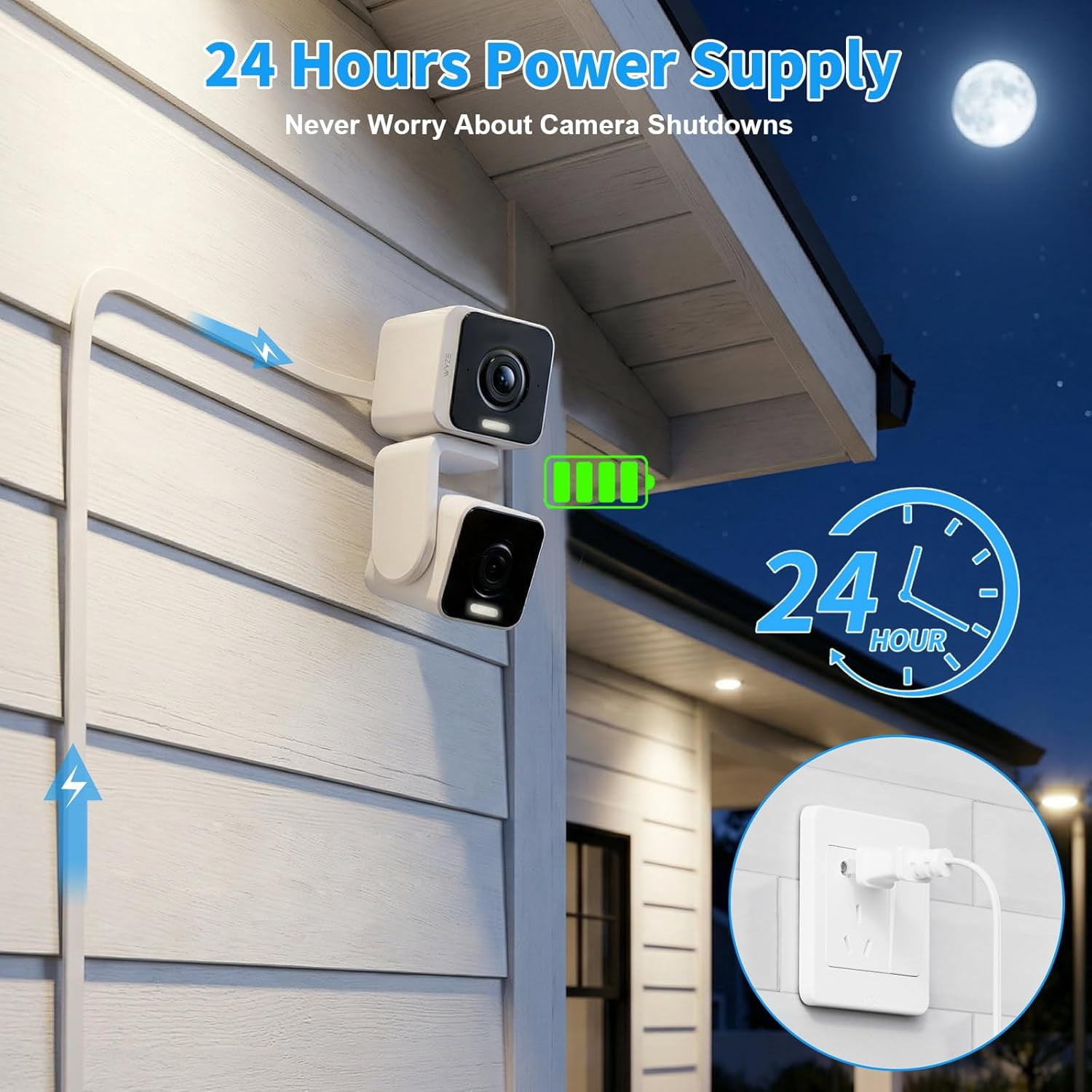 JJEAN-25FT Outdoor Power Adapter for WYZE Pan V3/ V4/ Duo Cam Pan, Cam V4/ V3/ Cam OG, IP67 Waterproof White Outdoor Extension Cord Flat Charging Cable for WYZE Camera (L-Shaped Micro-USB Cable Inclu