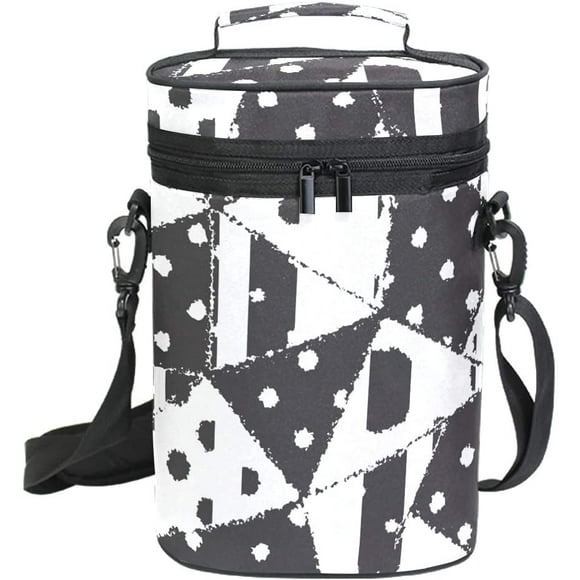 Insulated Wine Carrier | 2 Bottle Portable Wine Tote Cooler Bag | Adjustable Shoulder Strap | Padded Protection | Wine Lover Gift for Picnic Travel Polka Dots Patchwork Mosaic On Retro