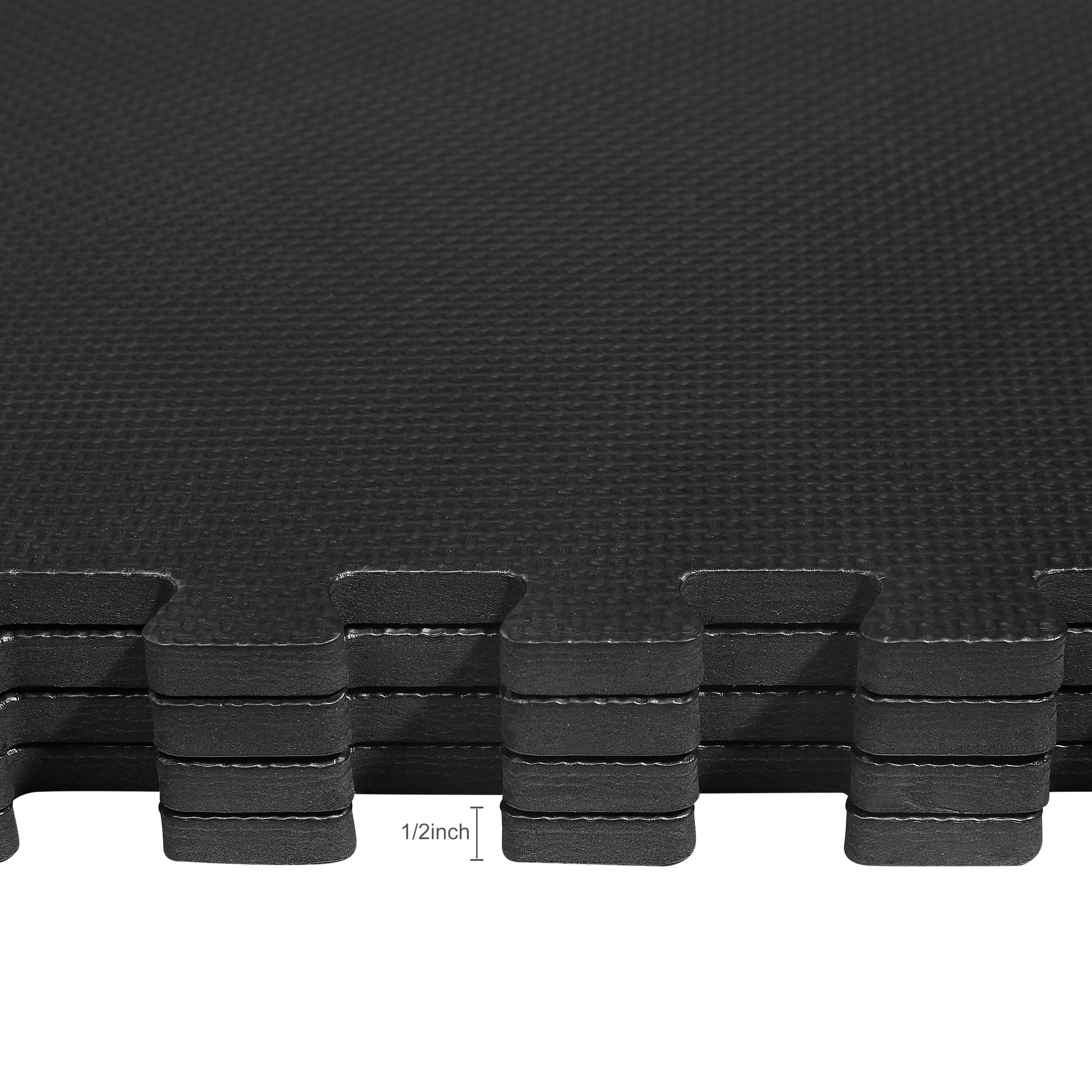 Puzzle Exercise Mat with EVA Foam Interlocking Tiles for MMA, Exercise, Gymnastics and Home Gym Protective Flooring, 1/2" Thick, 48 Square Feet, Black