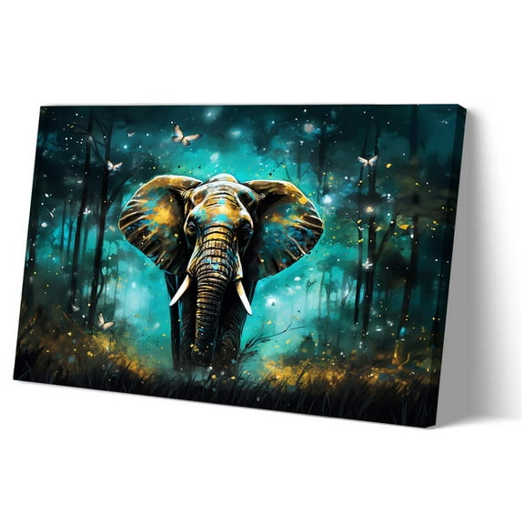 Elephant Wall Art with Butterfly Dark Poster Pictures Prints on Canvas Decoration Picture for Hallway Giclee Canvas Home Kitchen Modern Decorative