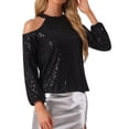 thumbnail image 4 of Tops de lentejuelas INSPIRE CHIC para mujeres, blusas de brillo con mangas largas y hombros al aire para fiestas, 4 of 6