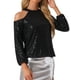 thumbnail image 4 of Tops de lentejuelas INSPIRE CHIC para mujeres, blusas de brillo con mangas largas y hombros al aire para fiestas, 4 of 6