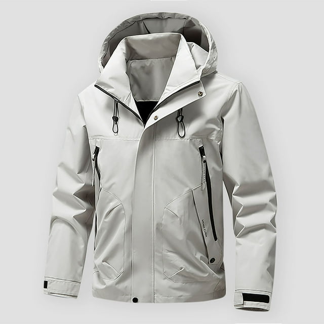Viluyesy Manteau à Manches Longues pour Homme, Col à Revers, Coupe-Vent Uni, Décontracté, Ample, Extérieur, Randonnée, Manteau, Blanc, m